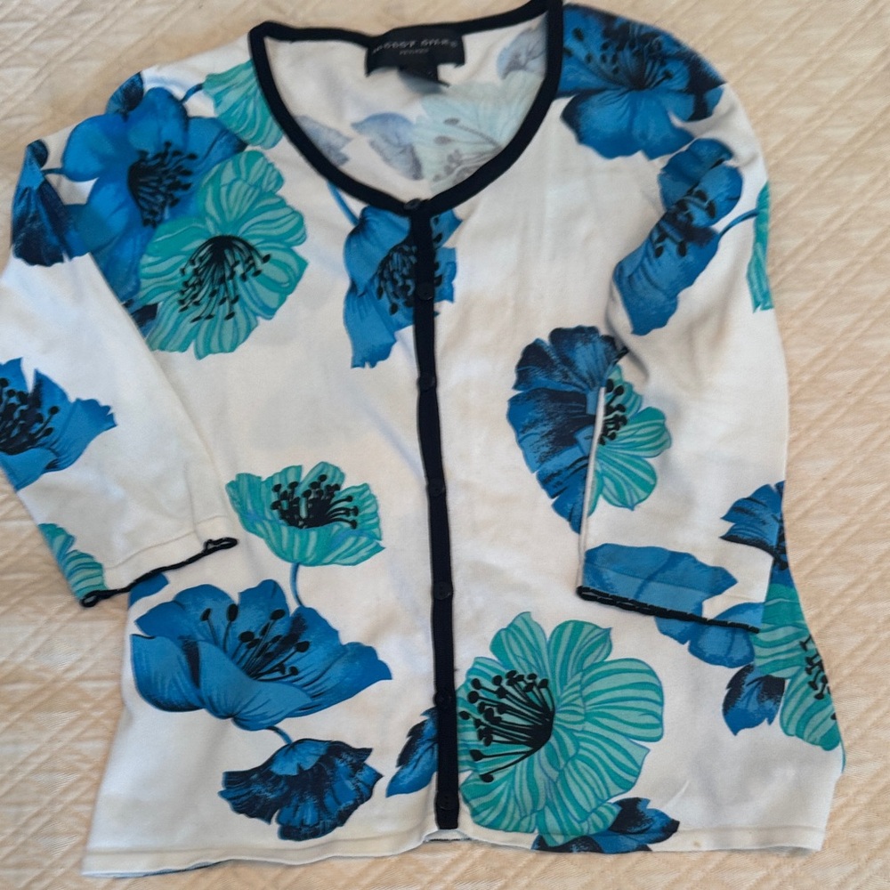 Floral Cardigan with Blue and Teal Flowers